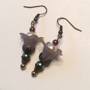 Blue gray flower earrings